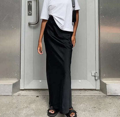 Women's Satin Drape Fishtail Long Skirt - Di Supremo
