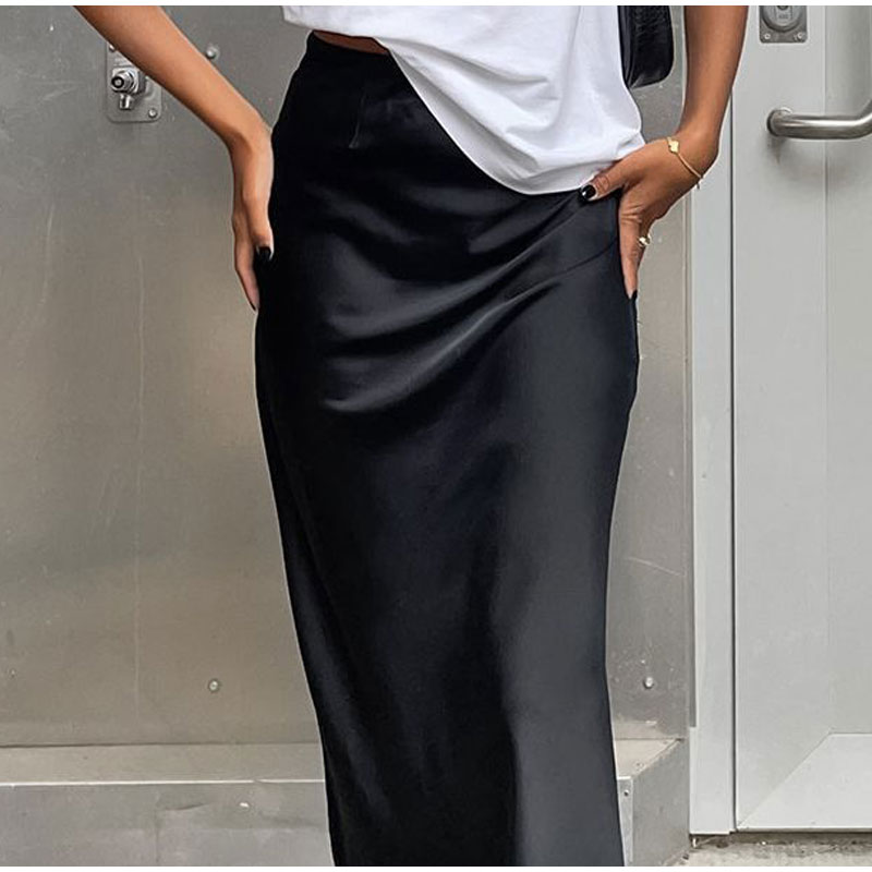 women's satin drape fishtail long skirt - di supremo