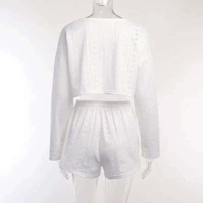 Women's Pajamas Set - Spring Long Sleeve Tops with Shorts Di Supremo