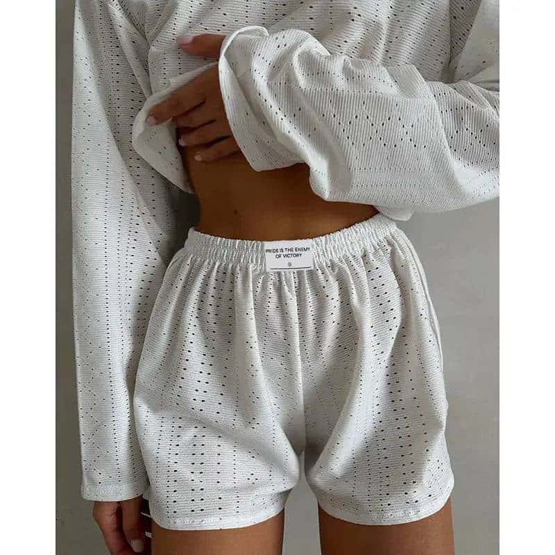 Women's Pajamas Set - Spring Long Sleeve Tops with Shorts Di Supremo