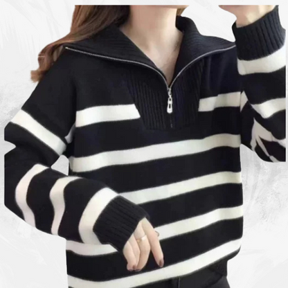 Contrast Color Striped 1/4 zip sweater - Di Supremo