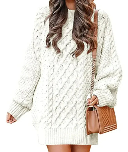 Women's Round Neck Long Sleeve Knitted Mid-length Sweater - Di Supremo