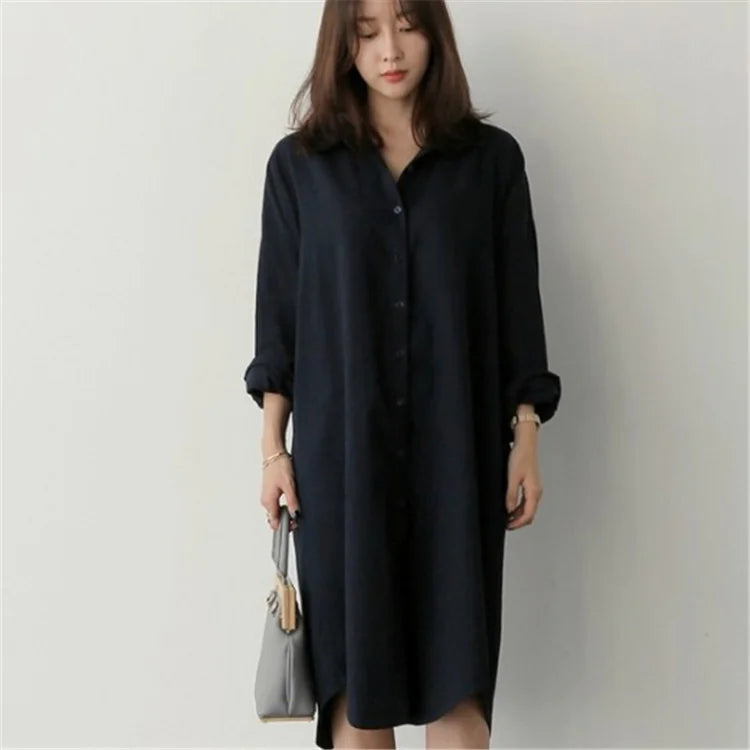 Large Size Loose Shirt Mid-length Korean Style Long Sleeve - Di Supremo