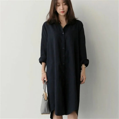 Large Size Loose Shirt Mid-length Korean Style Long Sleeve - Di Supremo