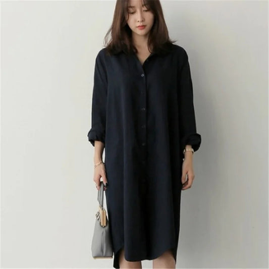 Large Size Loose Shirt Mid-length Korean Style Long Sleeve - Di Supremo