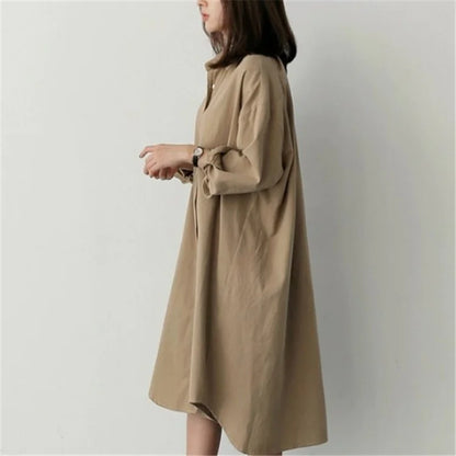 Large Size Loose Shirt Mid-length Korean Style Long Sleeve - Di Supremo