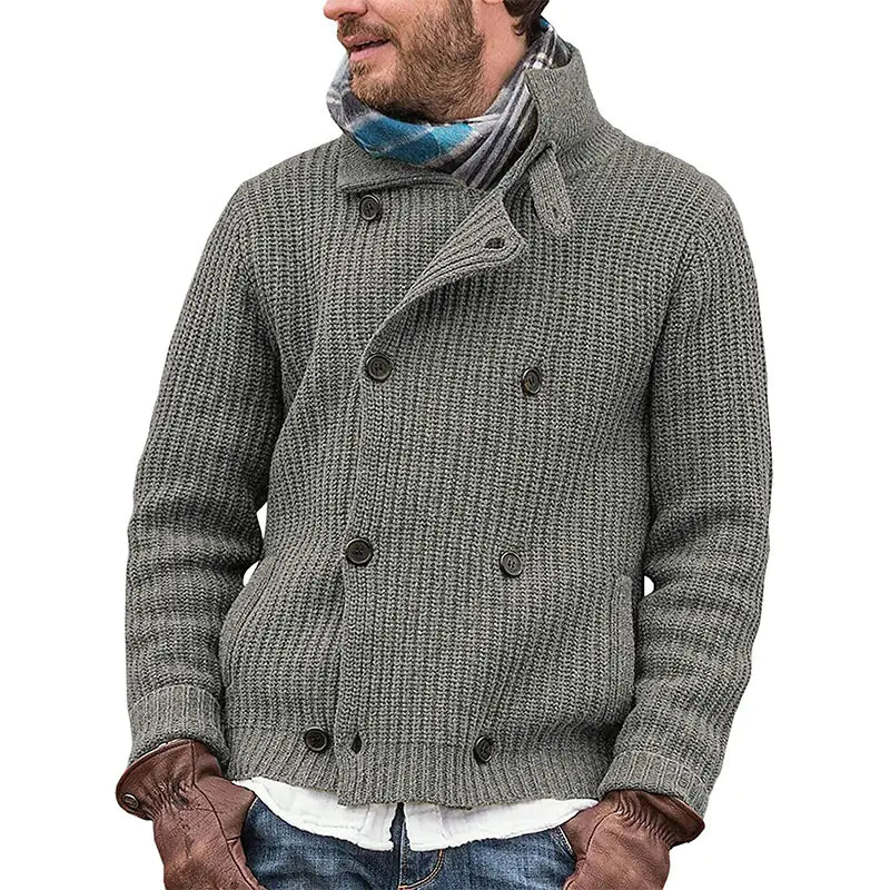 Multicolor Knitted Double-breasted Sweater Coat - Di Supremo