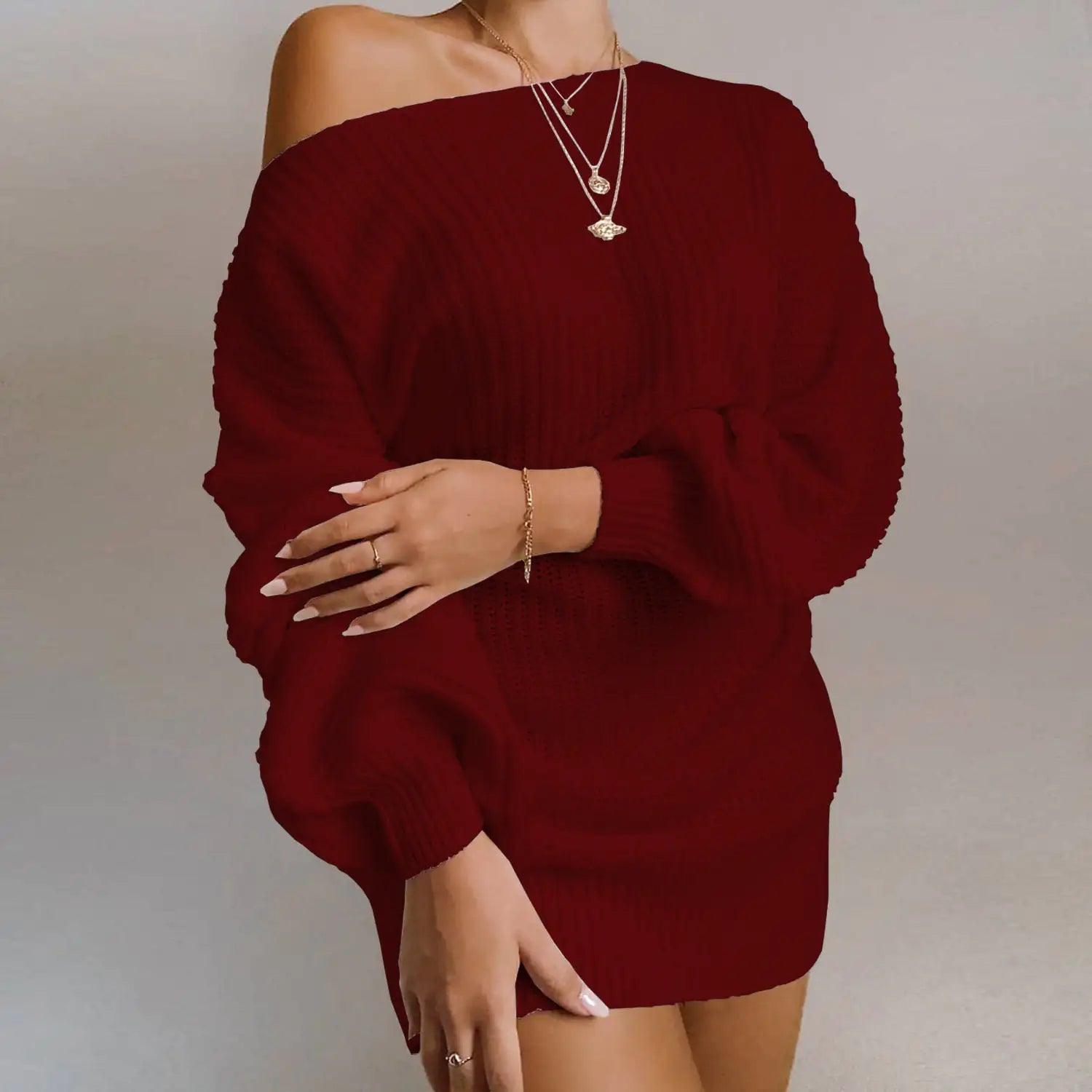 Off-Shoulder Women's Knitted Sweater Dress - Di Supremo