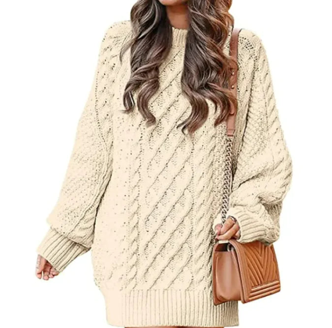Women's Round Neck Long Sleeve Knitted Mid-length Sweater - Di Supremo