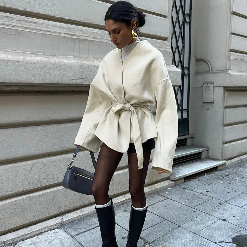 Overlapping Tie Belt Coat - Di Supremo