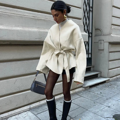 Overlapping Tie Belt Coat - Di Supremo