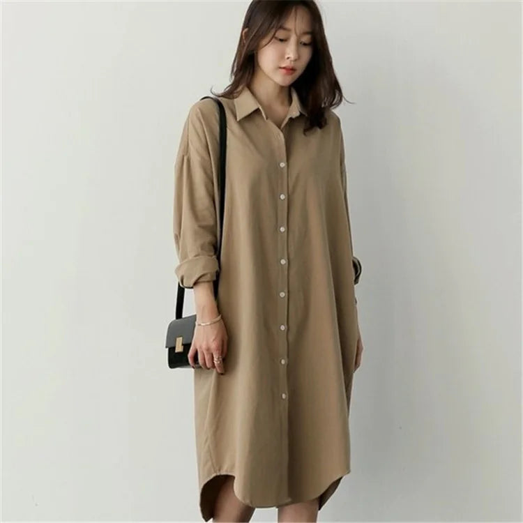 Large Size Loose Shirt Mid-length Korean Style Long Sleeve - Di Supremo