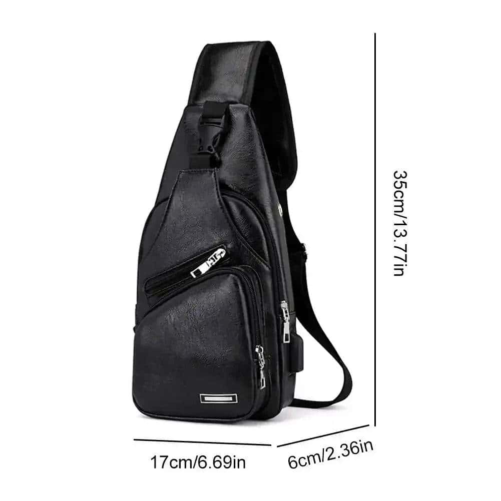 Casual Solid Color PU Men's Crossbody Bag with USB Charging My Shop Saver