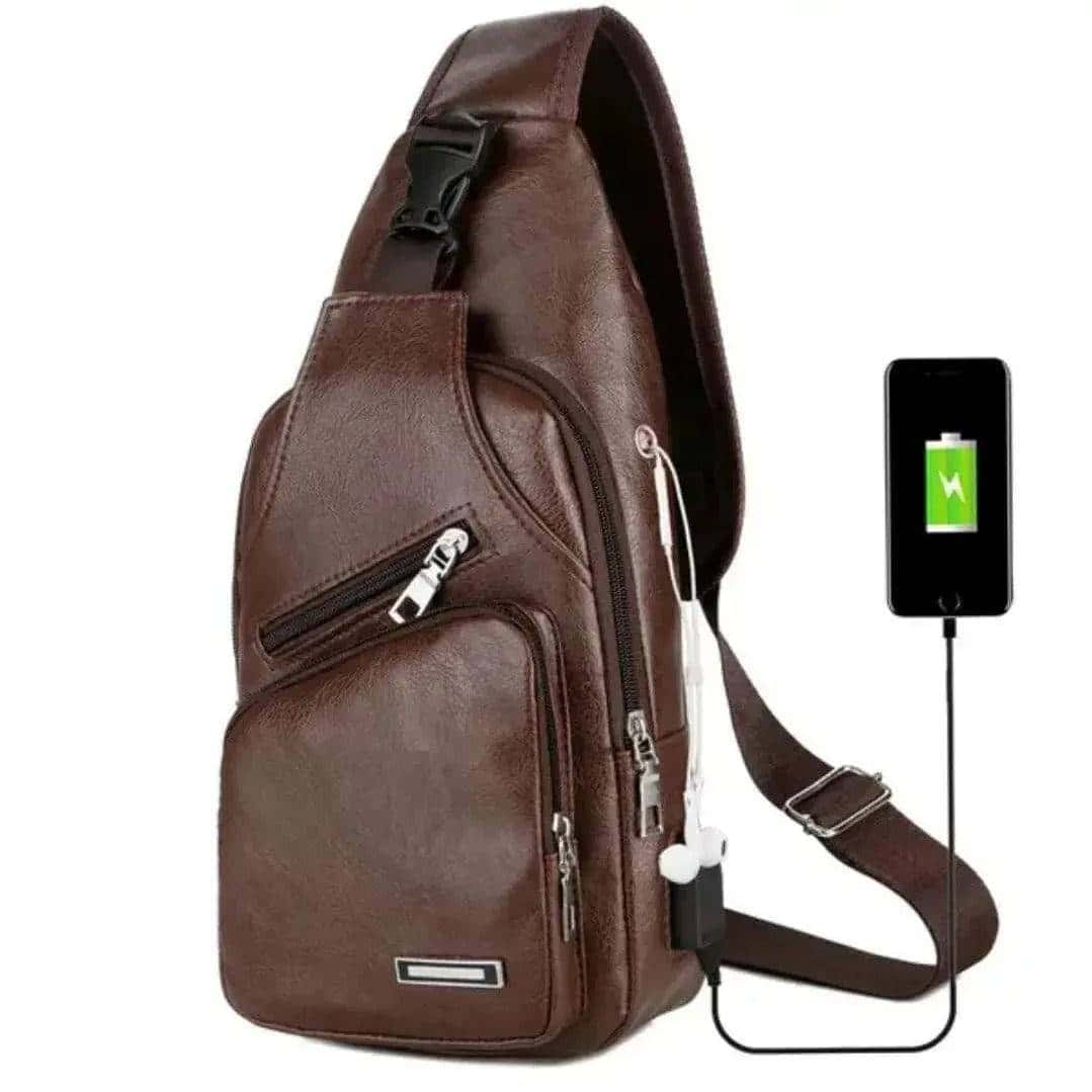 Casual Solid Color PU Men's Crossbody Bag with USB Charging My Shop Saver