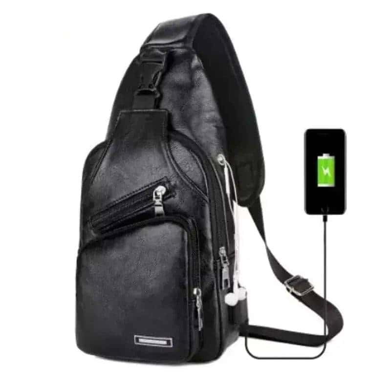 Casual Solid Color PU Men's Crossbody Bag with USB Charging My Shop Saver