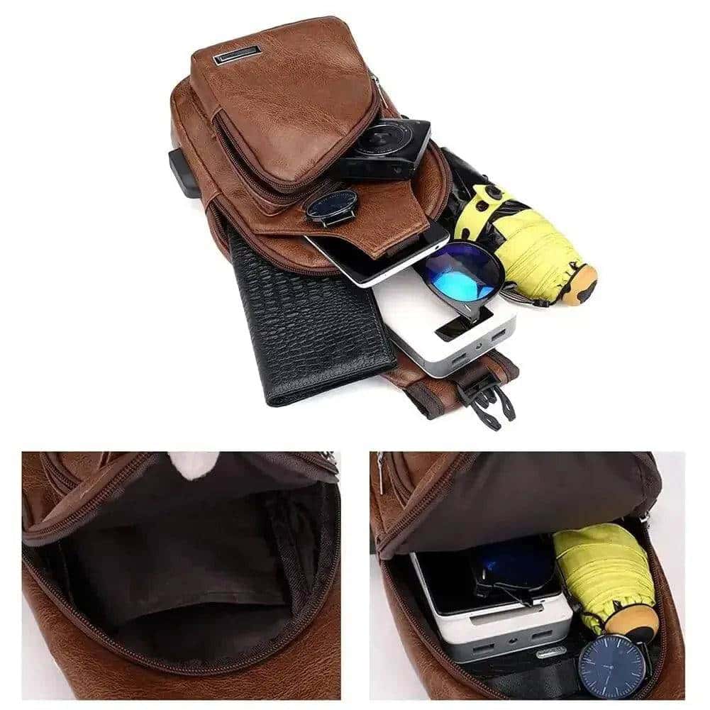 Casual Solid Color PU Men's Crossbody Bag with USB Charging My Shop Saver