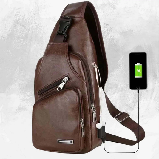 Casual Solid Color PU Men's Crossbody Bag with USB Charging My Shop Saver