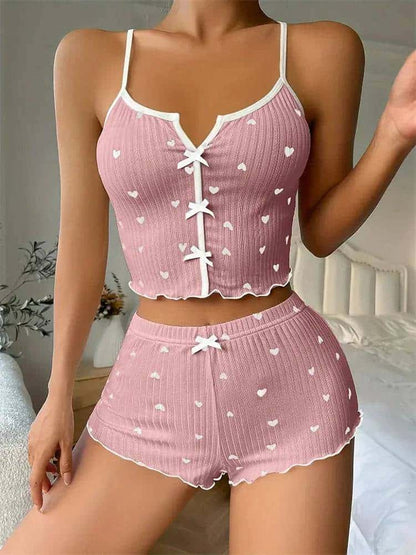 Heart Print Ribbed Pajama Set My Shop Saver