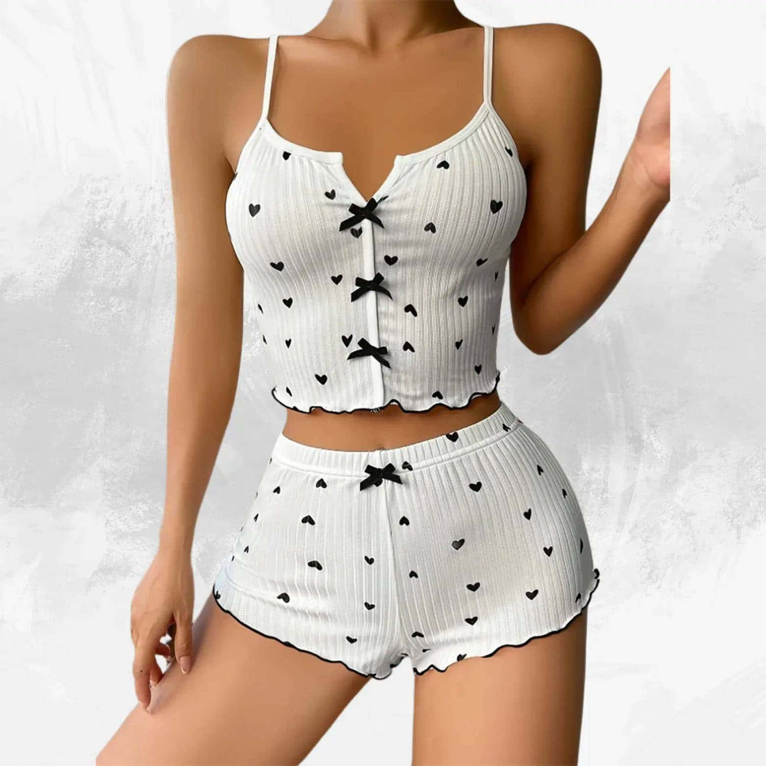 Heart Print Ribbed Pajama Set My Shop Saver