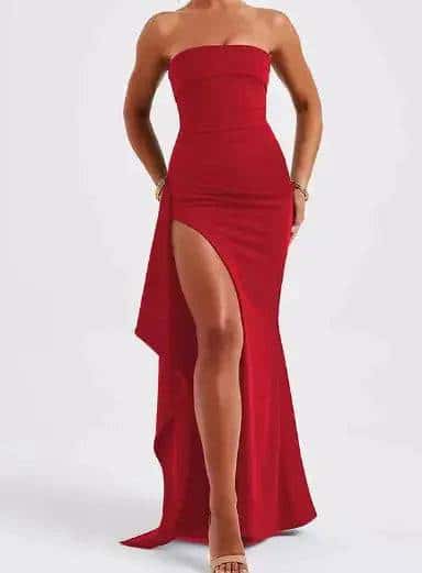 strapless asymmetrical high split maxi dress my shop saver