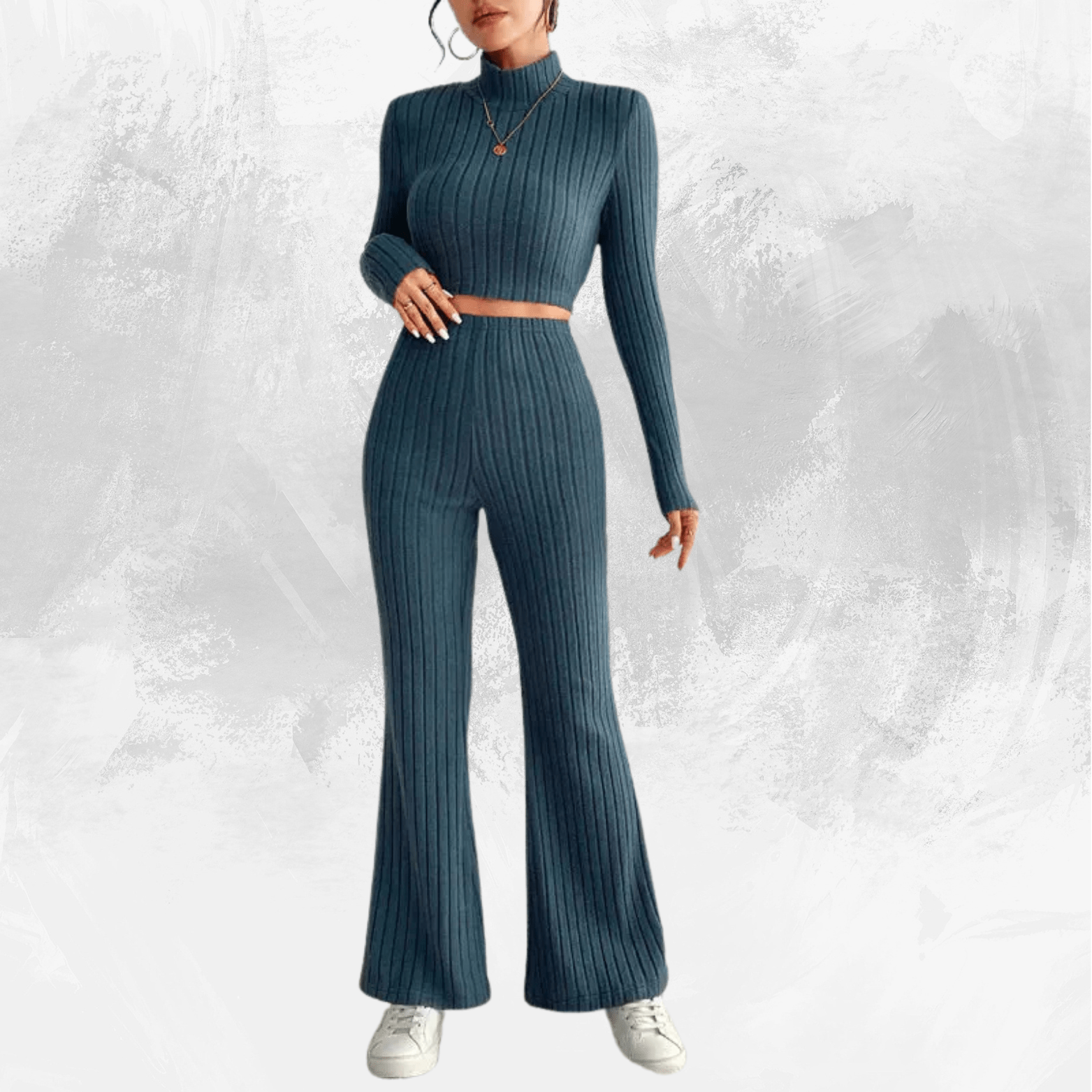 Solid Color Knitted Long Sleeve Trousers Suit - Di Supremo