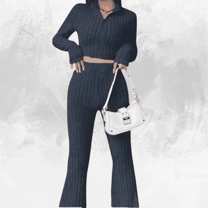 Solid Color Knitted Long Sleeve Trousers Suit - Di Supremo
