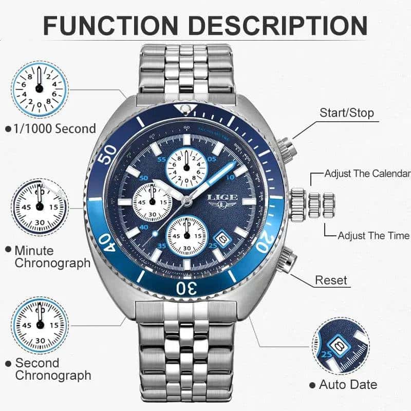 LIGE Men's Luxury Quartz Watch My Shop Saver