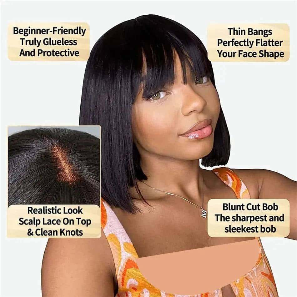 Straight Bob Human Hair Wig with Bangs My Shop Saver