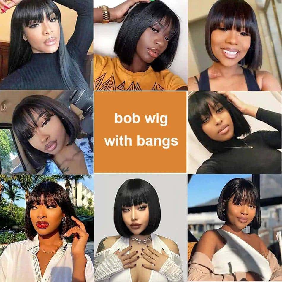 Straight Bob Human Hair Wig with Bangs My Shop Saver