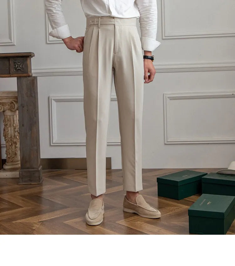 mid-high waist straight cropped british pants - di supremo
