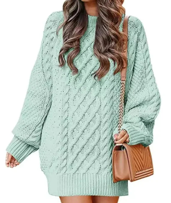 women's round neck long sleeve knitted mid-length sweater - di supremo
