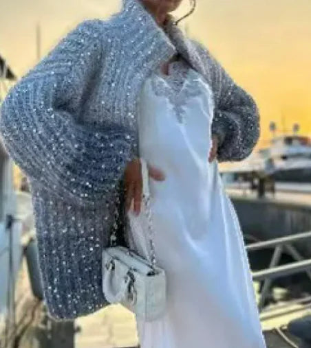 Classic Style Sequined V-neck Sweater - Di Supremo