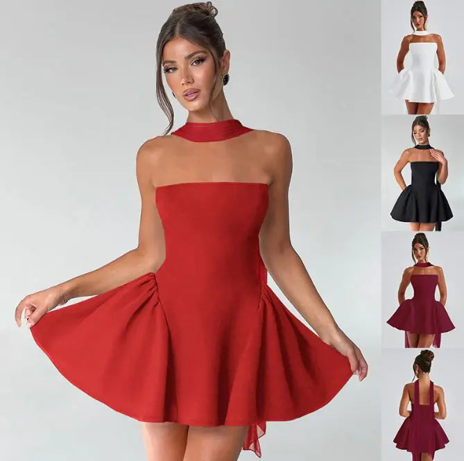 sexy tube top dress with back zipper short dress - di supremo