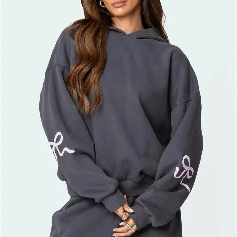 Women's Outdoor Sports And Casual Loose Bow Printed Sweater - Di Supremo