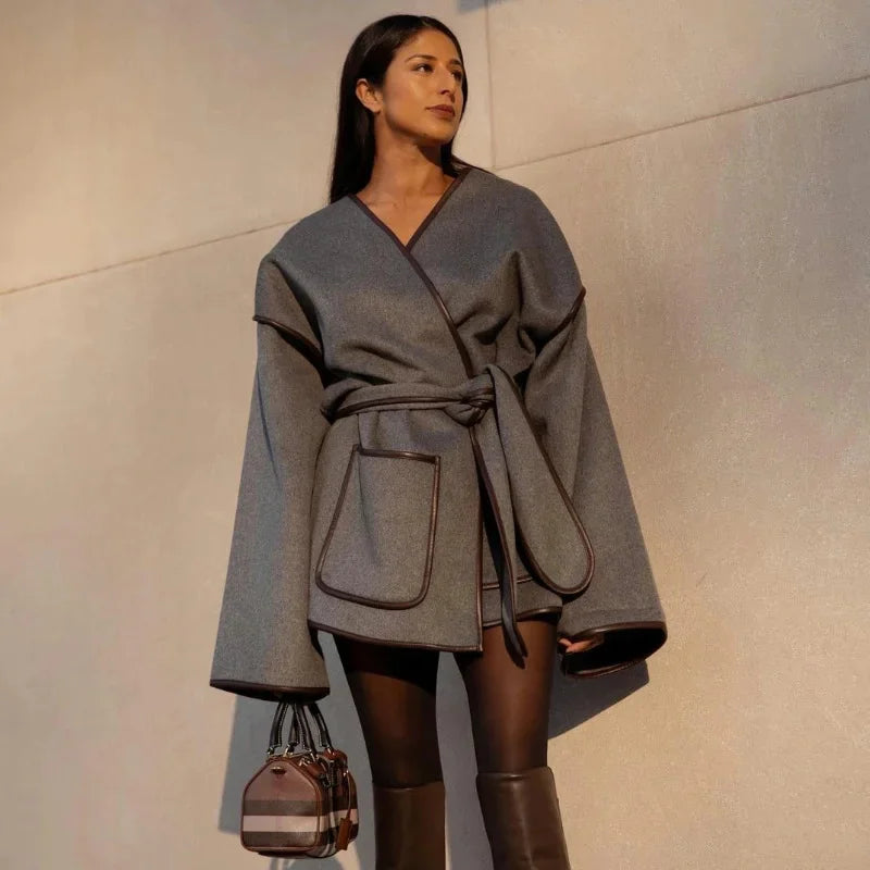 Overlapping Tie Belt Coat - Di Supremo
