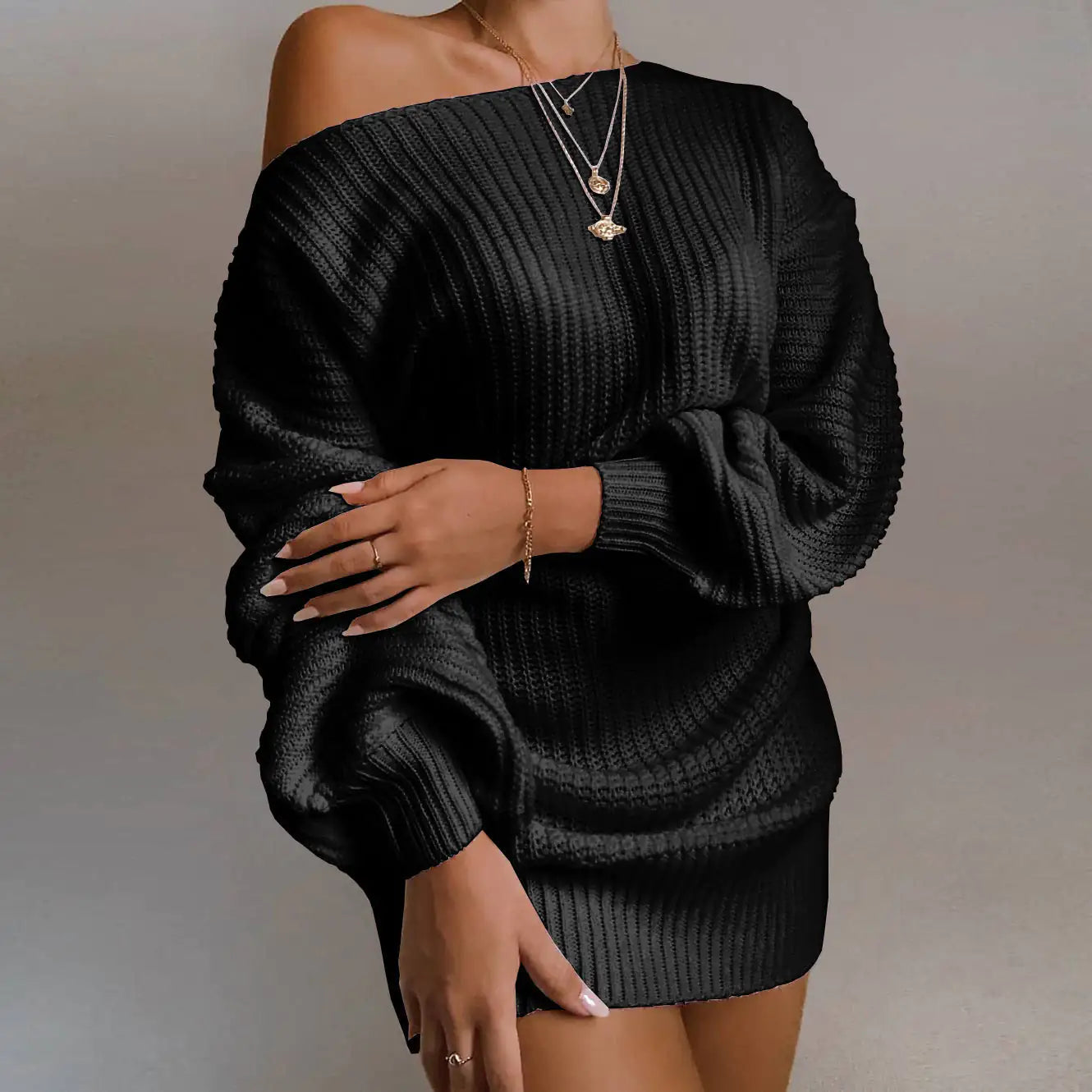 Off-Shoulder Women's Knitted Sweater Dress - Di Supremo