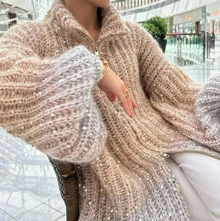Classic Style Sequined V-neck Sweater - Di Supremo