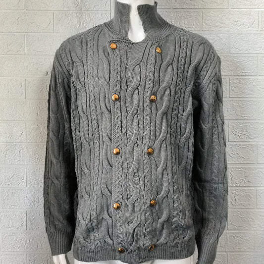 Men's Half Collar Double-breasted Knitted Sweater Coat - Di Supremo