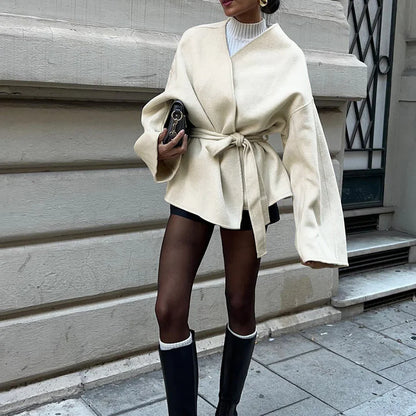 Overlapping Tie Belt Coat - Di Supremo