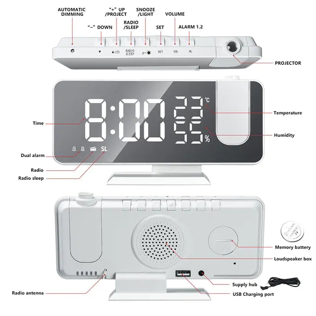 LED Digital Projection Clock - Di Supremo